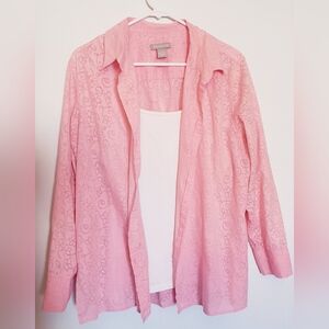 Women's XL Pink Floral Button Down Shirt